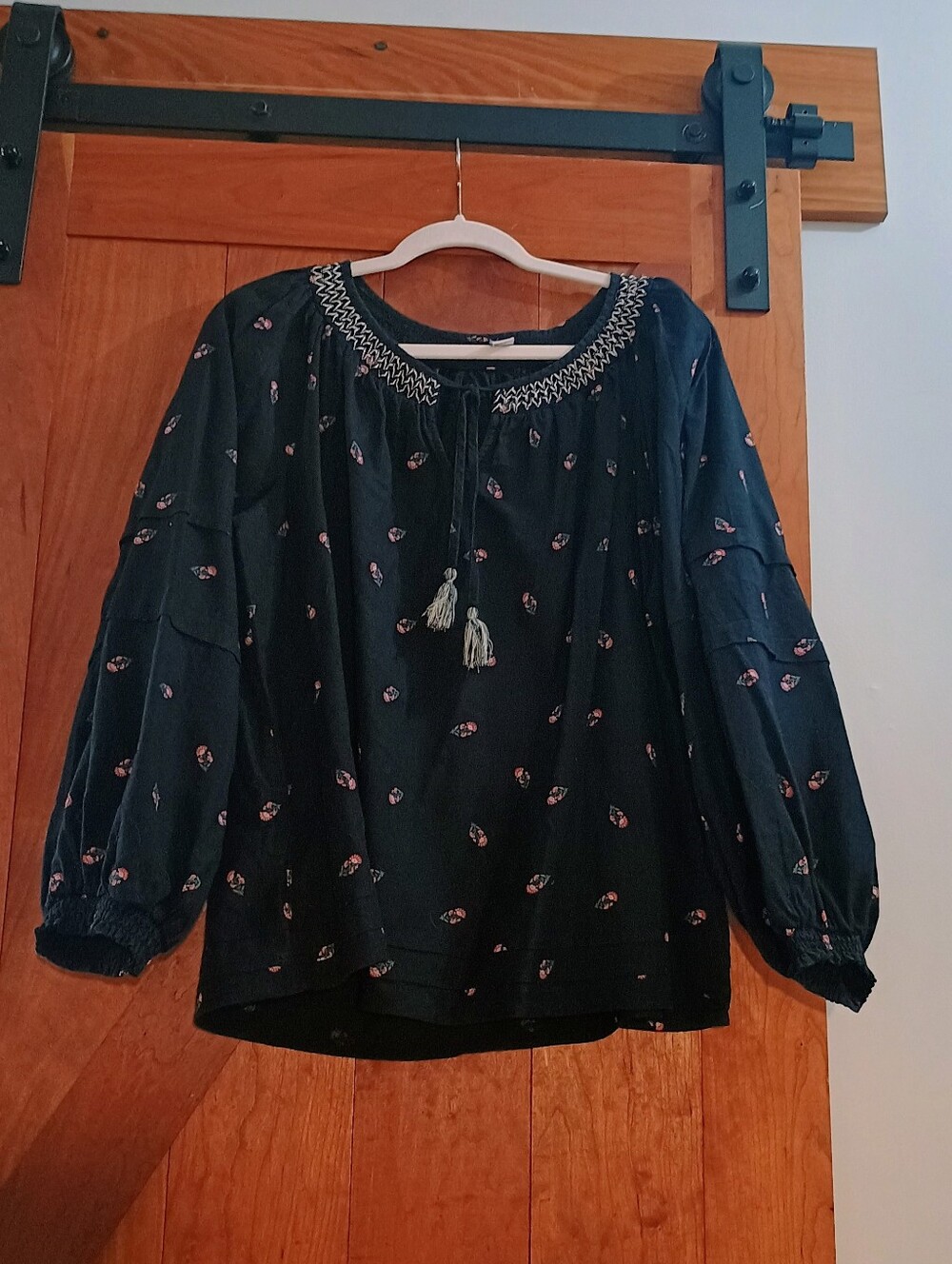 Puff-Sleeve Floral Smocked Poet Swing Blouse -XL